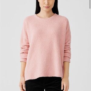 Eileen Fisher Pink Crew Neck Cotton Boucle Sweater